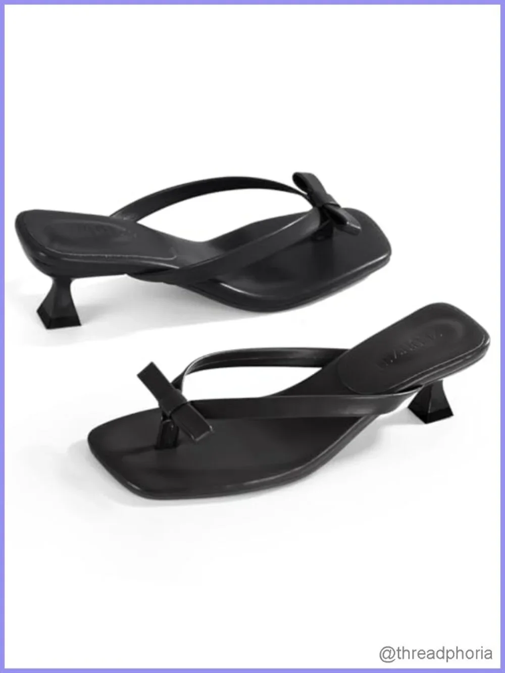 Kitten Heel Slip-On Sandals with Bow - Faux Leather Open Toe